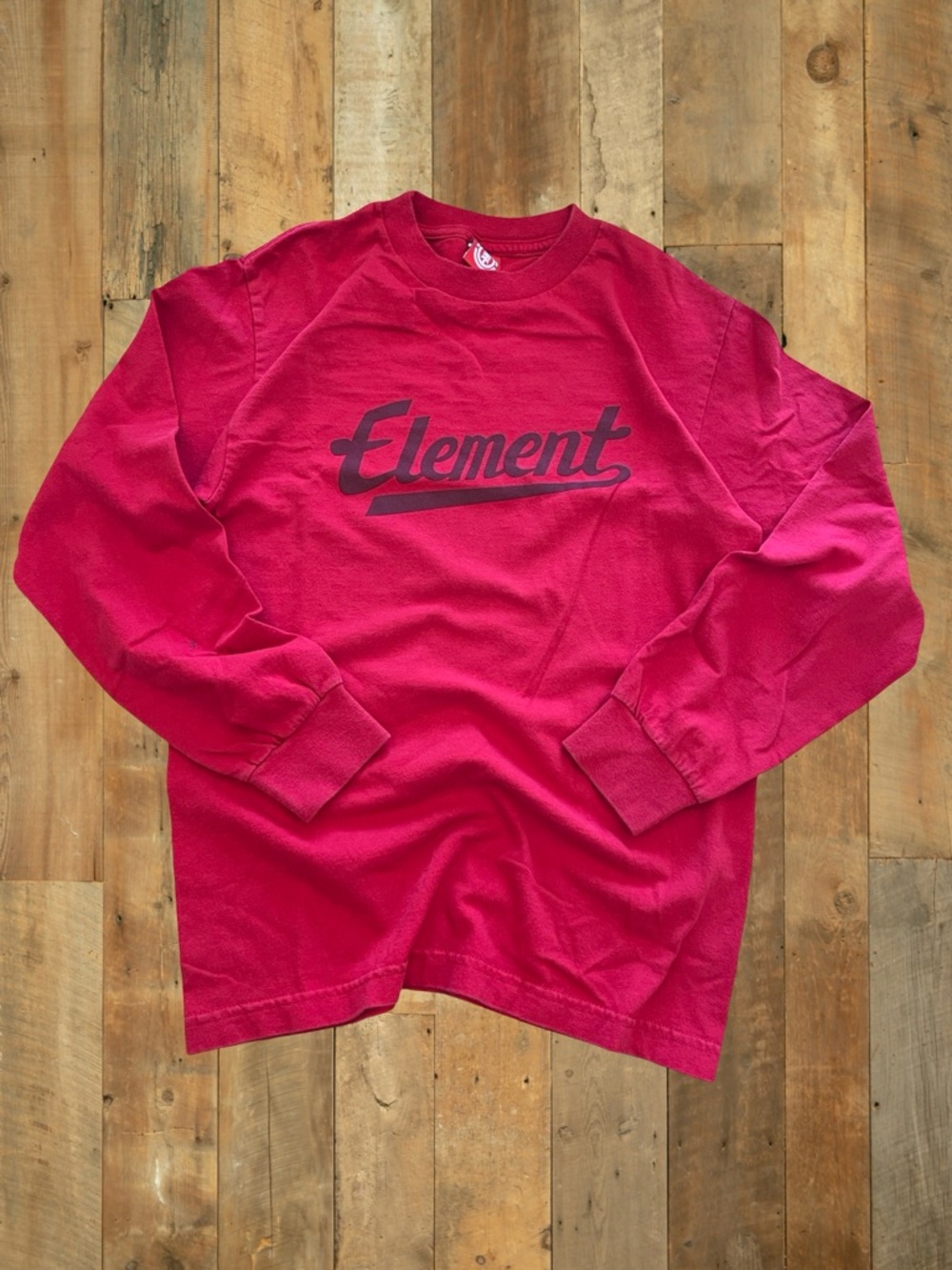 Y2K Element Red Long Sleeve Logo Tee | Tagged M, Skate Streetwear